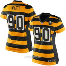 Womens Pittsburgh Steelers #90 Tj Watt Game Gold Alternate Throwback Jersey Bestplayer